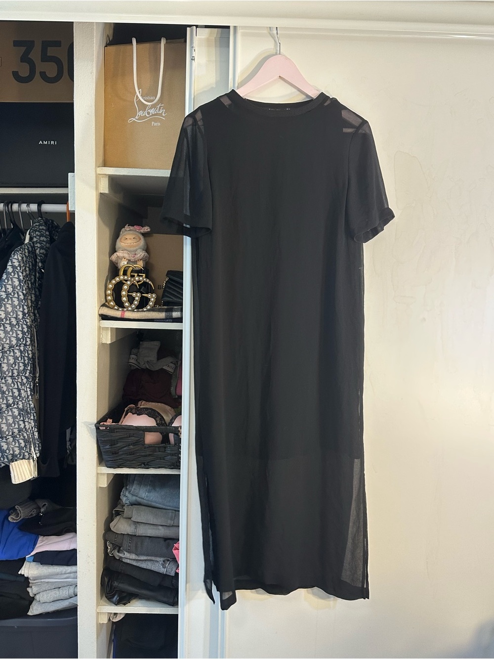 Zara Black Sheer Short-Sleeve Maxi Dress